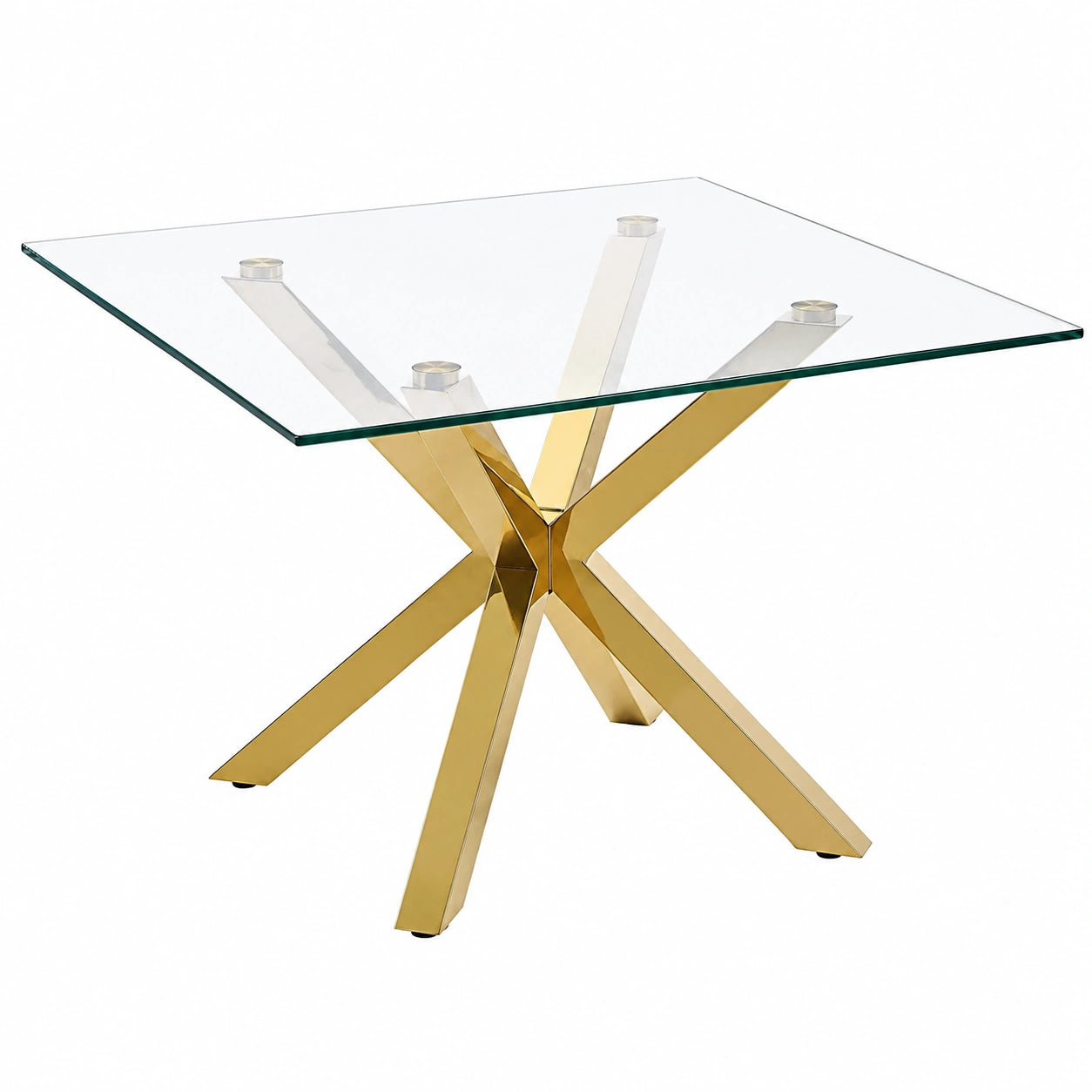 Table basse, en verre, 70 x 70 cm, coloris doré, pour le salon