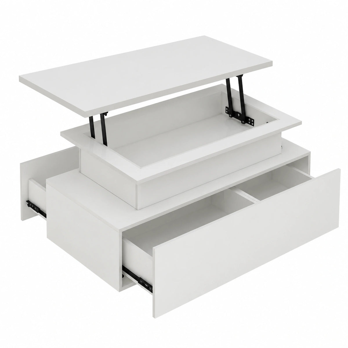 Table basse, avec tiroirs, coloris blanc, pour le salon