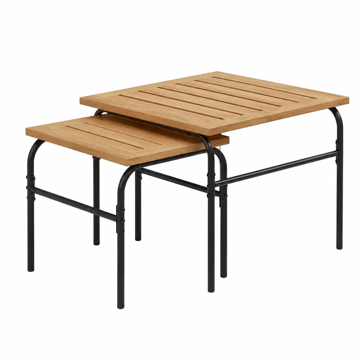 Table basse, extensible, pliable, en acier, 2 pièces, coloris noir et marron, pour le salon