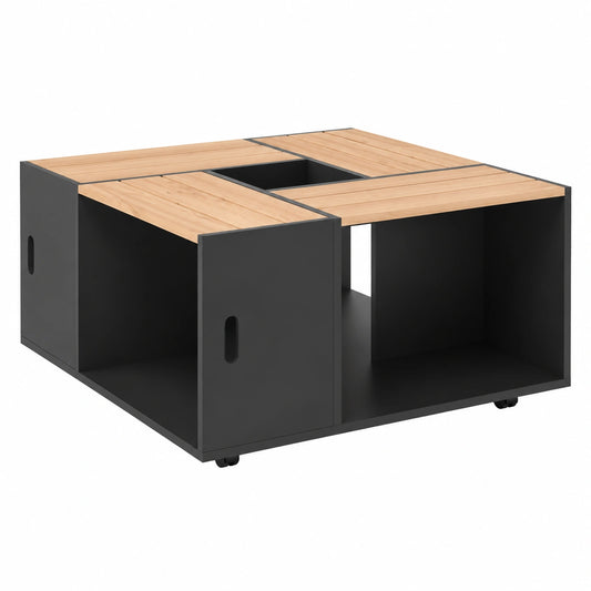 Table basse, avec rangement, coloris anthracite, 80 x 80 cm, pour le salon