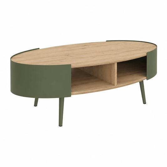 Table basse, avec rangement, coloris vert, 120 x 60 cm, pour le salon