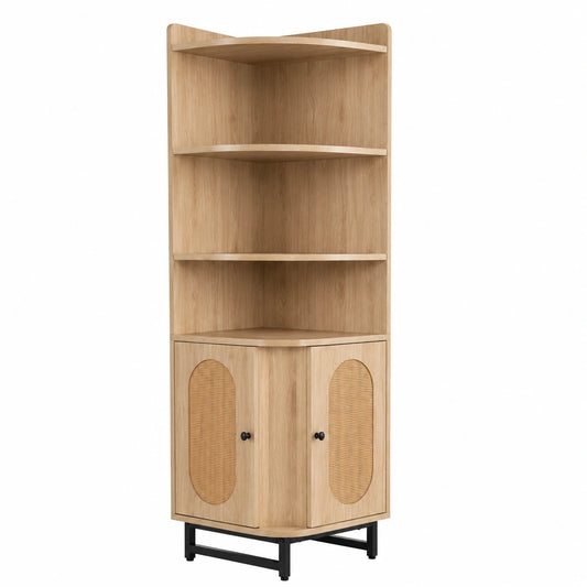 Bibliothèque, avec portes, avec dispositif anti-basculement, en résine tressée, 40 x 40 x 172 cm, pour le salon ou le bureau