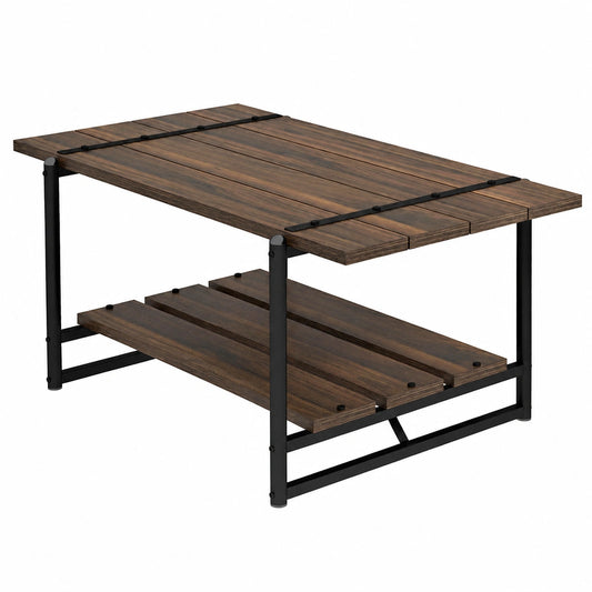 Table basse, avec étagères, en noyer et acier, 104 x 55 x 76 cm, coloris noir, pour le salon
