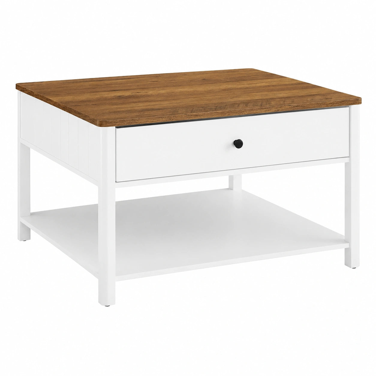 Table basse, avec rangement, avec tiroirs, coloris blanc, 80 x 80 x 45 cm, pour le salon