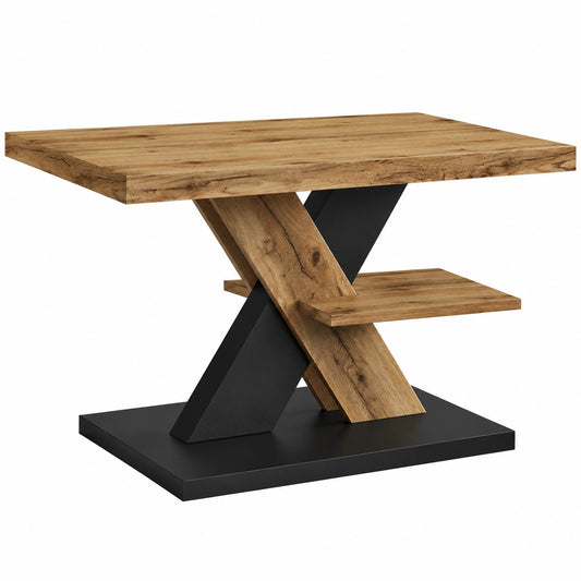 Table basse, en chêne, avec rangement, avec étagères, coloris noir, 90 x 60 x 45 cm, pour le salon
