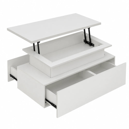 Table basse, avec tiroirs, coloris blanc, pour le salon