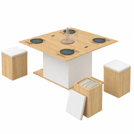 Table à manger, convertible, coloris blanc, pour la salle à manger