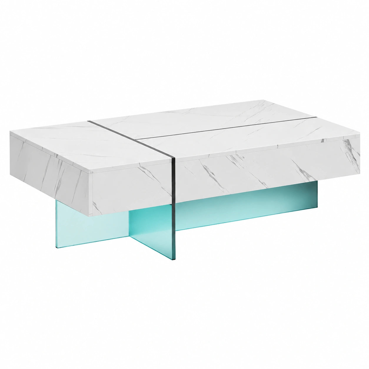 Table basse, réglable, avec rangement, avec tiroirs, coloris blanc, 120 x 70 x 35 cm, pour le salon