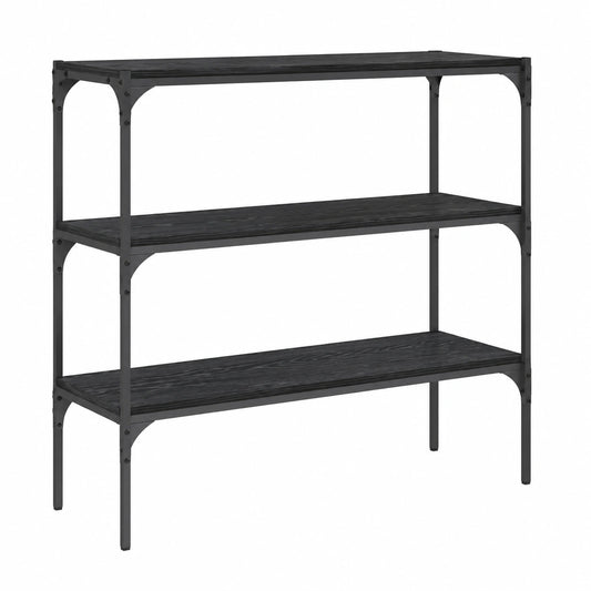 Bureau, avec rangement, avec étagères, en chêne, coloris noir, 100 x 33 x 100 cm, pour l’espace de travail