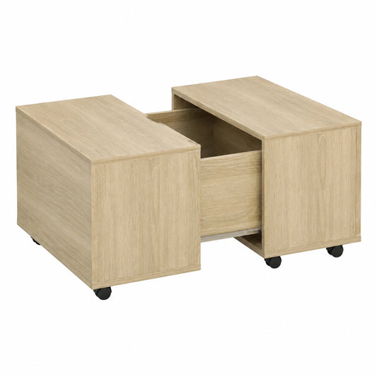 Table basse, en chêne, extensible, avec rangement, sur roulettes, 60 x 60 x 38 cm, pour le salon