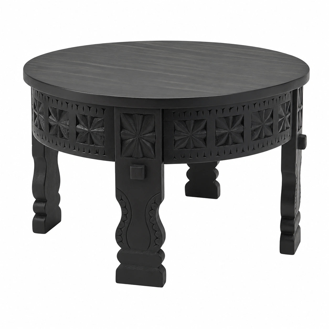 Table basse, en bois massif, coloris noir, pour le salon