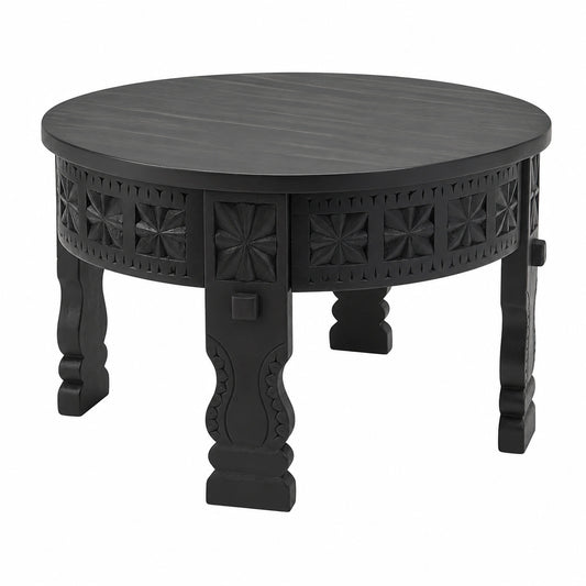 Table basse, en bois massif, coloris noir, pour le salon