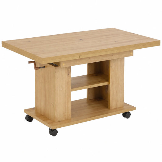 Table basse, extensible, réglable, sur roulettes, en chêne, pour le salon